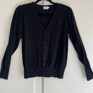 Cielo Black V-Neck Button Up Classic fitted Style Button Cuff Detail Cardigan L